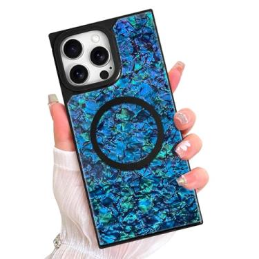 Imagem de AIGOMARA Capa retangular magnética para iPhone 16 Pro, compatível com Magsafe Luxury Sparkle Opalescent Pearl para mulheres meninas capa protetora com glitter brilhante com protetor de tela, azul