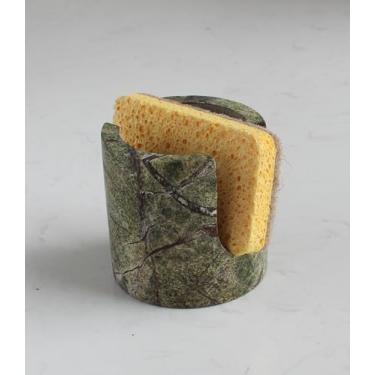 Imagem de Nawgnail Suporte de esponja travertino de mármore natural para balcão de cozinha, escorredor de secagem, suporte de esponja para organizador de pia - mármore verde floresta tropical