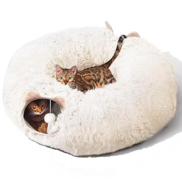 Imagem de NEZIN Túnel Para Gatos Com Cama De Interior, Brinquedos Multifuncionais Playground, Gatinhos, Coelhos, Furões (Branco)