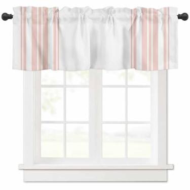Imagem de CosyBright Saia de janela com listras brancas e rosa minimalismo, saia de cortina com bolso de varão rosa, 137 x 45 cm, saia decorativa de cozinha para quarto, banheiro, café