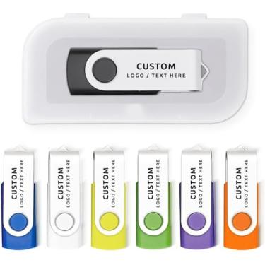 Imagem de Pen drive USB personalizado, pacote com 50 unidades de pen drive giratório personalizado USB 2.0, ideal para eventos de negócios, brindes corporativos e brindes promocionais (16 GB, com caixa de