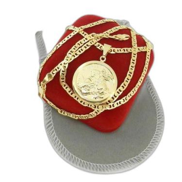 Imagem de Corrente Masculina 70Cm 3Mm + São Jorge Folheado Ouro Cr324C - Wnbijou