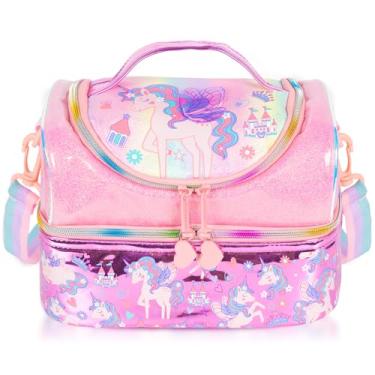 Imagem de Lancheira térmica térmica de dois andares infantil, bolsa de refeição grande de volta às aulas para meninos, meninas, homens, mulheres, com alça ajustável, unicórnio