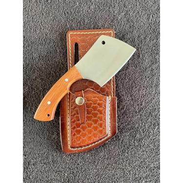 Imagem de Mini Cutelo Country Médio Artesanal com Lâmina Inox 420 de 8cm, Cabo em Madeira Nobre Muirapiranga- Bainha Couro Legítimo – Resistente e Ideal para Uso Rural, Churrasco, Cozinha e Atividades Geral