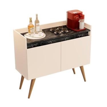 Imagem de Aparador Buffet Gold Marmorizado 2 Portas Pés Madeira Maciça Off White/marmore Preto