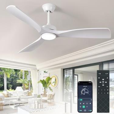 Imagem de BvenuBigLite Ventilador de teto branco com luz: Ventilador de teto de 132 cm 3 lâminas discretas ao ar livre - Ventiladores de teto modernos com controle remoto de aplicativo silencioso e reversível