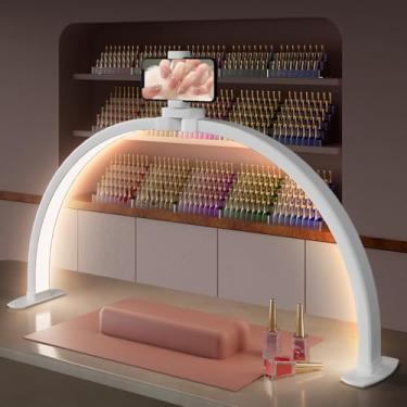 Imagem de TOELOVE Luz grande de meia lua de 73,7 cm para mesa de unhas com suporte de telefone | 3 modos de cores | 10 brilhos | Dobrável | Luz de arco | Iluminação de artesanato | Manicure DIY