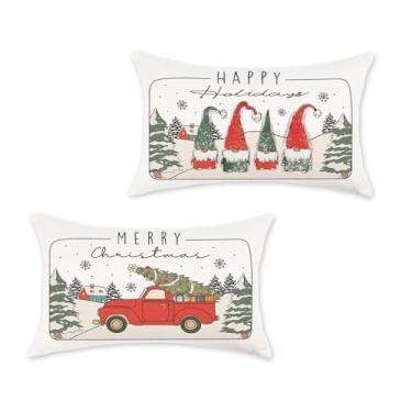 Imagem de HOMFREEST Capas de almofada de Natal 30 x 50 cm 2563 almofadas decorativas de gnomo capas de almofada para varanda externa para sofá