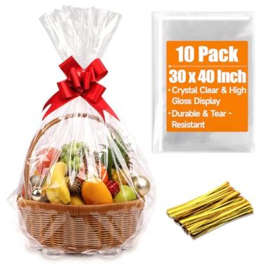 Imagem de Bonison Sacos grandes de celofane – 76 x 101 cm sacos de petisco, embalagem de celofane de plástico OPP perfeita para cestas de presente