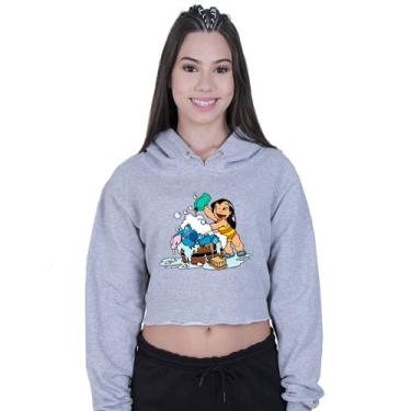 Imagem de Cropped Moletom Feminino Lilo Stitch Banho - Lafre, Cinza, M