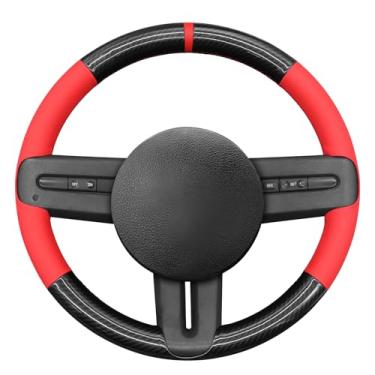 Imagem de MEWANT Capa de volante para Ford Mustang 2005-2012 couro vermelho costurado à mão