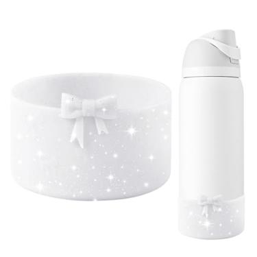 Imagem de GAISHION Bota com laço de silicone com glitter compatível com garrafas de água Owala de 946 ml, capa protetora antiderrapante para garrafas de água de aço inoxidável FreeSip, Twist e Flip - Branco