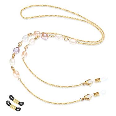 Imagem de SAM & LORI Suporte de corrente para óculos de sol com contas de aço inoxidável para óculos de leitura, acessório de corrente para óculos de renda, cordão para mulheres, adolescentes e homens