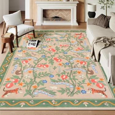 Imagem de OJIA Tapetes laváveis 20 x 25 cm, tapetes florais macios 20 x 25 cm para sala de estar, tapete antiderrapante para quarto de bebê, sala de jantar, escritório, sala de jogos, verde