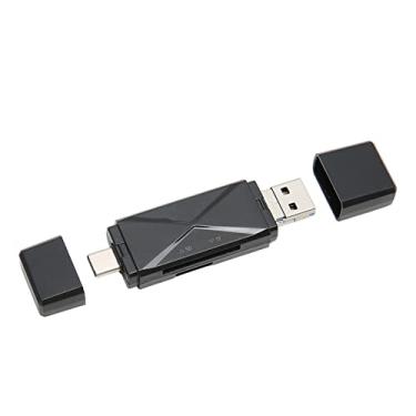 Imagem de Leitor de Cartão de Memória, Ultrafino 3 Em 1 Leitor de Cartão de Armazenamento USB 3 Conectores Portátil ABS Sensível USB C USB 3.0 MICRO (Preto)