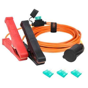Imagem de Cabo de conexão direta da bateria 12V/24V, 12 AWG com proteção de fusível de 30A e clipes jacaré, soquete à prova de intempéries (320 cm)