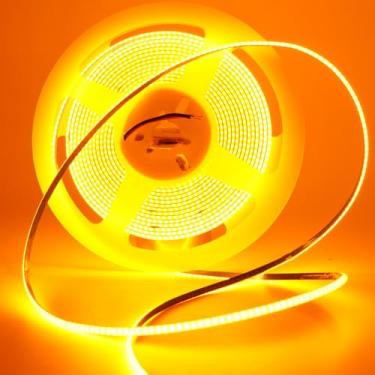 Imagem de Fita de LED amarela COB, fita de LED 12V fina 3 mm RA> 90 alto CRI, flexível cortável, 16,4 pés 2000LEDs IP30 COB luz LED para decoração de sala de cozinha interna (amarelo, 12 V-3 mm)