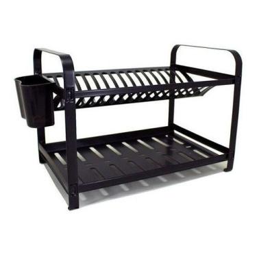 Imagem de Escorredor Aço Inox Epóxi Preto 20 Pratos Com Porta Talher - Dinox