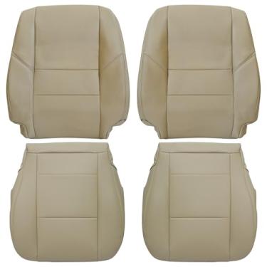 Imagem de Vigoraze Capas de assento de couro para motorista e passageiro, parte inferior e superior, traseira inclinada, bege compatível com Toyota Tundra Sequoia 2000 2001 2002 2003 2004 2005 2006 2007
