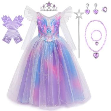 Imagem de VORLITS Fantasia de bruxa para meninas, fantasia de Halloween, cosplay, lantejoulas roxas, brilhante, princesa, fantasia de Páscoa, Roxa, 4-5 Years
