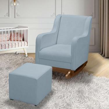 Imagem de Poltrona de Amamentação Aquila Plus Balanço com Puff Bouclê Azul Claro