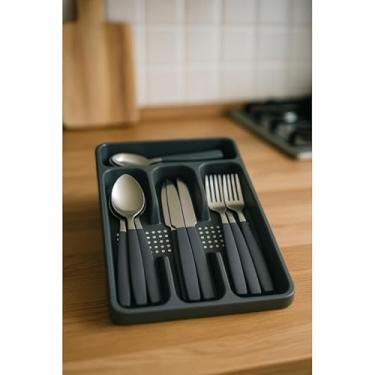 Imagem de Faqueiro Inox 17pcs com Cabo Plastico e Suporte Gaveteiro Cinza