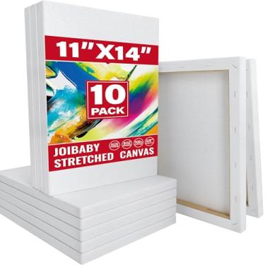 Imagem de joibabe Tela esticada para pintura, 10 pacotes de tela branca esticada em branco de 11 x 14 polegadas, telas esticadas de perfil triplo de 8 onças de 5/8 ", 100% algodão, tela para pintura,