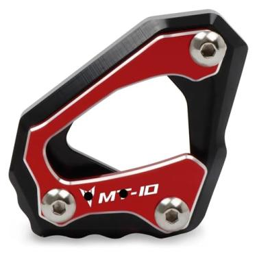 Imagem de BYYINGSUS Placa de suporte de extensão de suporte lateral de pé CNC para motocicleta compatível com Y&AMAHA MT-10 MT 10 MT10 FZ-10 FZ10 R1M R1 M 2015-2023 (vermelho)