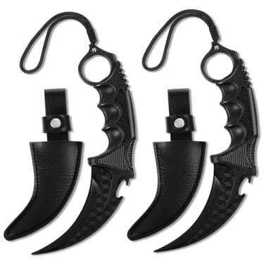 Imagem de Lasnten 2 peças de facas de treino de treino Karambit de plástico com bainha para iniciantes, faca de airsoft falsa, ferramenta de treinamento para adereços de Halloween, artes marciais, cosplay