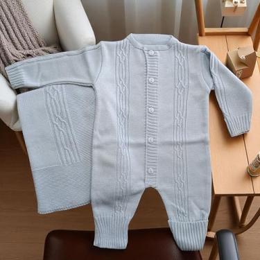 Imagem de SAIDA MATERNIDADE 2 PÇS EM TRICOT MODELO ACONCHEGO (Azul, Com Botão)