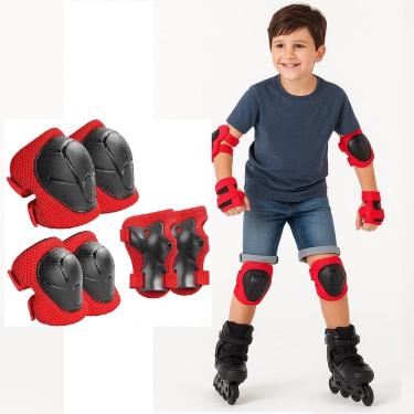Imagem de Kit Infantil De Protecao Radical Com Joelheira Cotoveleira E Munhequeira Pulso Para Patins Skate Bicicleta Vermelho