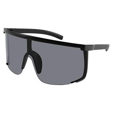 Imagem de Karsaer Óculos de sol Vision Shield para homens e mulheres grandes neon anos 80 anos 90 viseira estilo esportivo ao ar livre ciclismo esqui, Preto e preto, Large