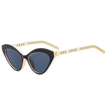 Imagem de Óculos de sol retrô estilo olho de gato, colorido, feminino, designer, tendência, masculino, com corrente de metal, UV400, verde escuro (preto, bege, cinza)