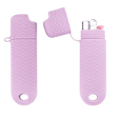 Imagem de 5 peças de capa de isqueiro à prova d'água para isqueiros regulares BIC tipo de manga J6 sobrevivência ao ar livre bolsa de isqueiro multiuso para caminhadas e acampamento (roxo claro, 5)