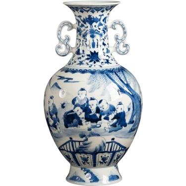 Imagem de AKALNNB Vaso de porcelana azul e branco, vaso de cerâmica, grande, azul e branco, porcelana chinesa, antiga, áspera, vasos pintados à mão, quarto, sala de estar