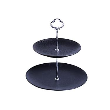 Imagem de Suporte de bolo de 2 camadas, mesa de sobremesa destacável de cerâmica para servir frutas, bandeja de sobremesa para casa, restaurante, hotel, suporte de cupcake