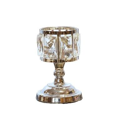 Imagem de Centro de Mesa Castiçal de vidro ferro simples, decoração mesa moderna, suporte vela para Jantar(Silver,Pequeno)