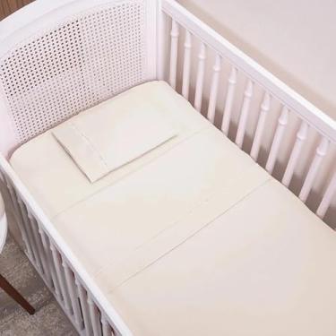 Imagem de Kit Jogo de Lençol 03 Peças Ponto Palito Padrão Berço Americano Micropercal 200 Fios (palha)