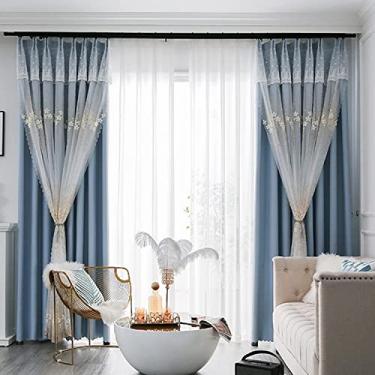 Imagem de Cortina blackout de camada dupla combinando com voile bordado em camadas sólido lápis plissado painel de cortina, para sala de estar, quarto de menina, sobreposição de tule, sombreamento térmico 1