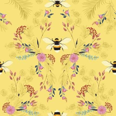 Imagem de LaCheery Papel de parede floral amarelo vintage papel de parede descascar e colar abelhas e floral flor rosa removível papel de parede autoadesivo abelha mel papel de contato descascar e colar para