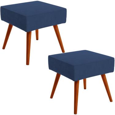 Imagem de Kit 02 Puffs Banqueta Decorativa com Pés Palito Lívia W01 Suede Azul Marinho - Lyam Decor