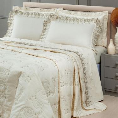 Imagem de Jogo De Cama Queen Bordado Mistral Algodão 200 Fios- 04 Pçs