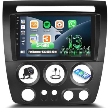Imagem de Android 13 4 + 64 G estéreo automotivo para Hummer H3 2005 2006 2007 2008 2009 2010 com carro sem fio e Android Auto, rádio automotivo de 9 polegadas com link espelhado Bluetooth FM/RDS WiFi GPS EQ