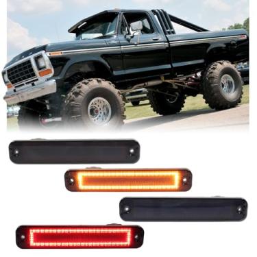 Imagem de GSOWO 4 peças de luzes de LED âmbar e vermelho para 1973-1979 F'ord F100 F150 F250 F350, 1975-1991 E100 E150 E250 E350, lâmpadas de para-choque dianteiro traseiro com lente fumê