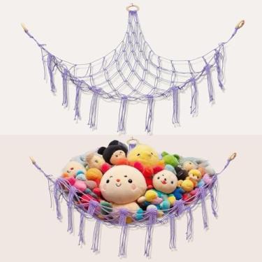 Imagem de Rede de armazenamento de animais de pelúcia ou organizador de pendurar no canto, grande rede de armazenamento de brinquedos para decoração de quarto, organizador de animais fofos, suporte de pelúcia