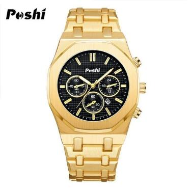Imagem de Relógio Masculino Poshi 915 à Prova D'água Ouro