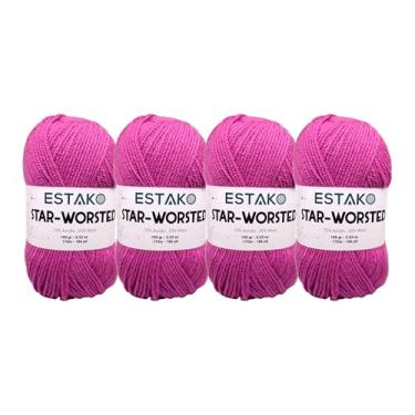 Imagem de Estako Fio penteado com estrela - (pacote com 4 novelos) - 75% acrílico 25% lã - peso médio macio nº 4 - (4 x 99,8 g / 4 x 186 jardas) - fio de crochê e tricô (43308 - rosa)