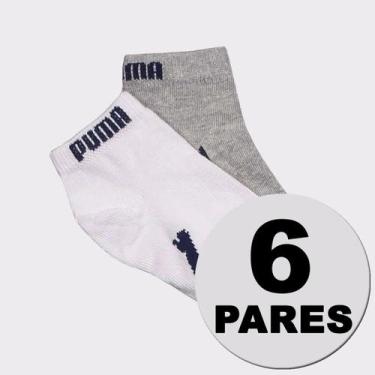 Imagem de Kit Meias Puma Sapatilha 6 Pares Infantil Cinza e Branca, 17-20