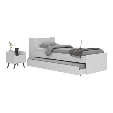 Imagem de Conjunto Quarto Bicama Com Baú E Mesa De Cabeceira Retrô Multimóveis Mp4120 Branco/preto Branco/preto