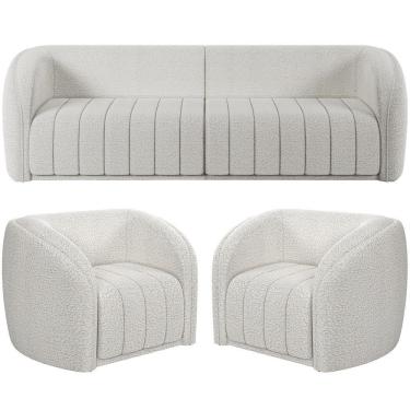 Imagem de Kit Sofá 4 Lugares Para Sala 252cm Com 02 Poltronas Lazio M03 Bouclê Branco - Lyam Decor